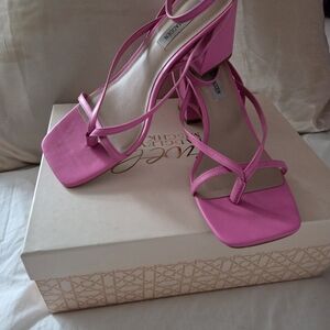 Steve Madden Pink Strappy Square-Toe Block Heels